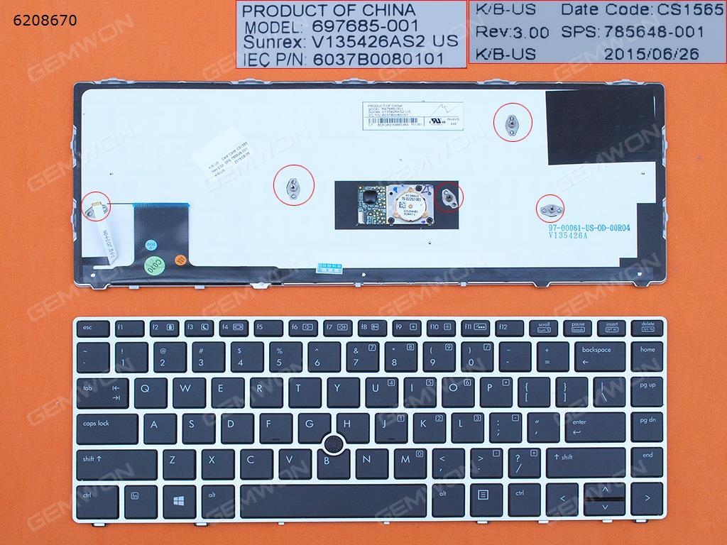 Picture of New Replacement Laptop Keyboard For HP EliteBook Folio 9470m SILVER FRAME BLACK (Backlit,  With  Point stick,  Win8) US Layout