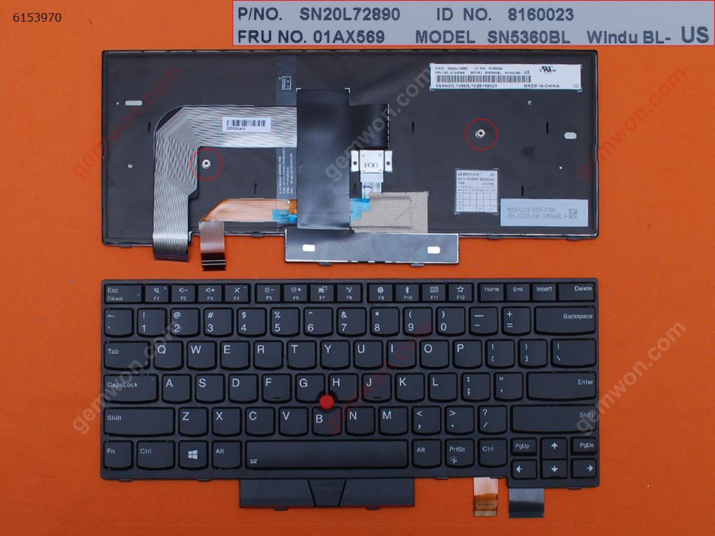 Picture of New Replacement Laptop Keyboard For ThinkPad T470 BLACK FRAME BLACK (Backlit,For Win8) US Layout