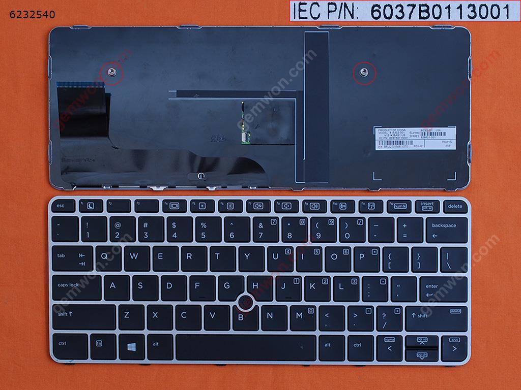 New Replacement Laptop Keyboard For HP EliteBook 820 G3 SILVER FRAME BLACK (with point,Win8) US Layout的图片