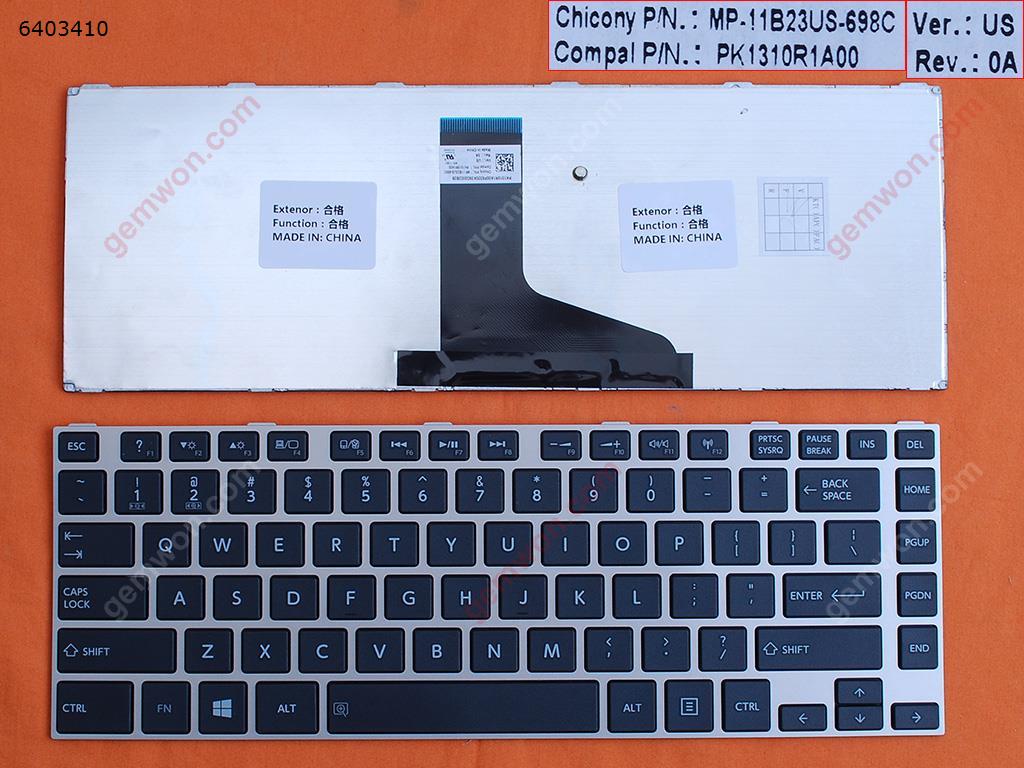Picture of New Replacement Laptop Keyboard For TOSHIBA L830 L840 SILVER FRAME BLACK WIN8 US Layout