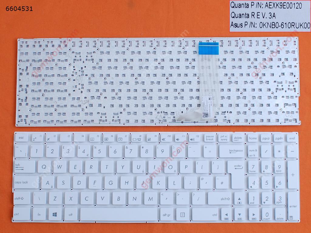 Picture of New Replacement Laptop Keyboard For ASUS A556U A556UA A556UB A556UF A556UJ A556UR A556UV A556 X556 WHITE (Without FRAME,Without Foil,Win8) Uk Layout