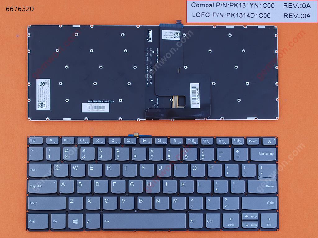 Picture of New Replacement Laptop Keyboard For LENOVO IdeaPad 320-14ISK 320S-14IKB 320S-14IKBR GRAY (Backlit,Without FRAME,WIN8) US Layout