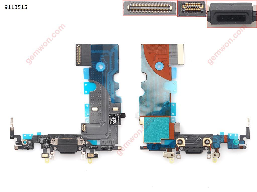 Picture of Charging Dock Port Connector with Flex Cable for iPhone 8 black OEM