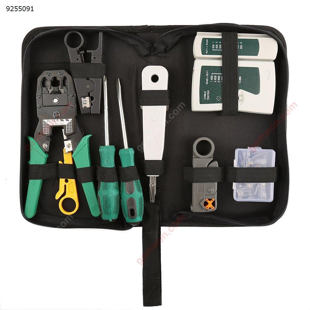 Picture of 9 in 1 professional repair tools, 8P8C RJ45 connectors, cable tester, screwdriver, crimp Plier, stripping pliers tool kit