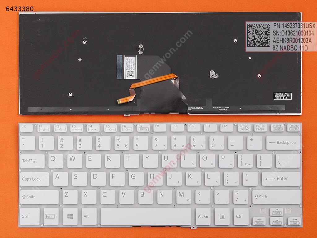 Picture of New Replacement Laptop Keyboard For SONY SVF 14 WHITE(Without FRAME Backlit,Win8) US Layout