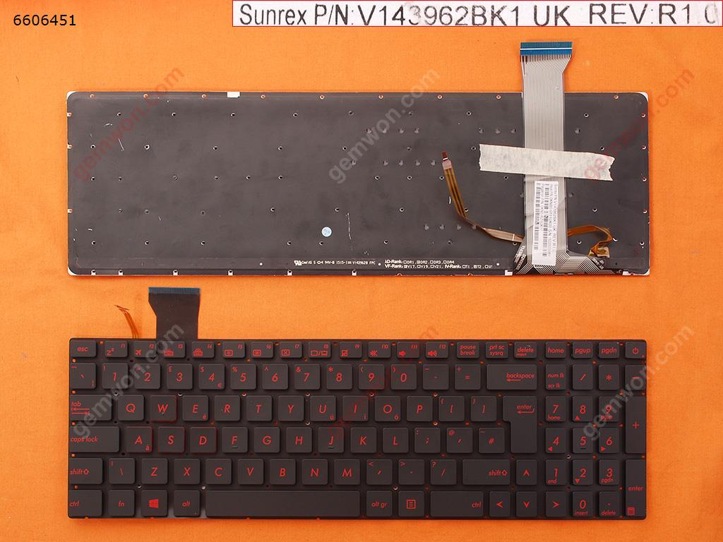 Picture of New Replacement Laptop Keyboard For ASUS GL552 GL552J GL552JX GL552V GL552VL GL552VW BLACK(Backlit,Without FRAME,Red Printing) WIN8 Uk Layout