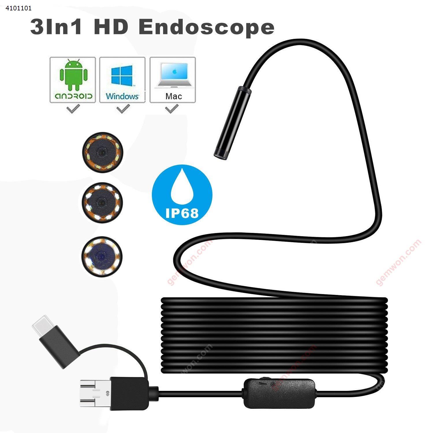 Picture of USB Endoscope, 3 in 1 Semi-rigid Type C Borescope Inspection Camera, 5.5mm Waterproof Snake Camera with 6 Adjustable Led for Android, Tablet, PC & Macbook - Inspecting Hard-to-reach Place Now!(2M)