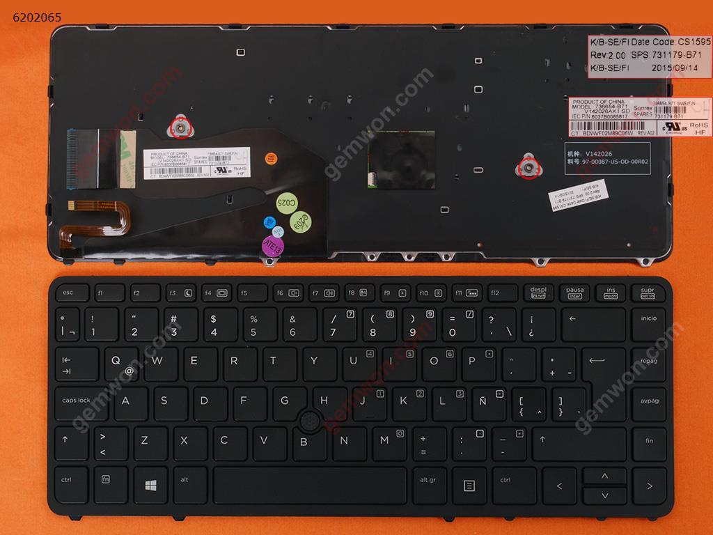 Picture of New Replacement Laptop Keyboard For HP EliteBook 840 G1 850 G1 BLACK FRAME BLACK (Backlit,with point,Win8) LA Layout