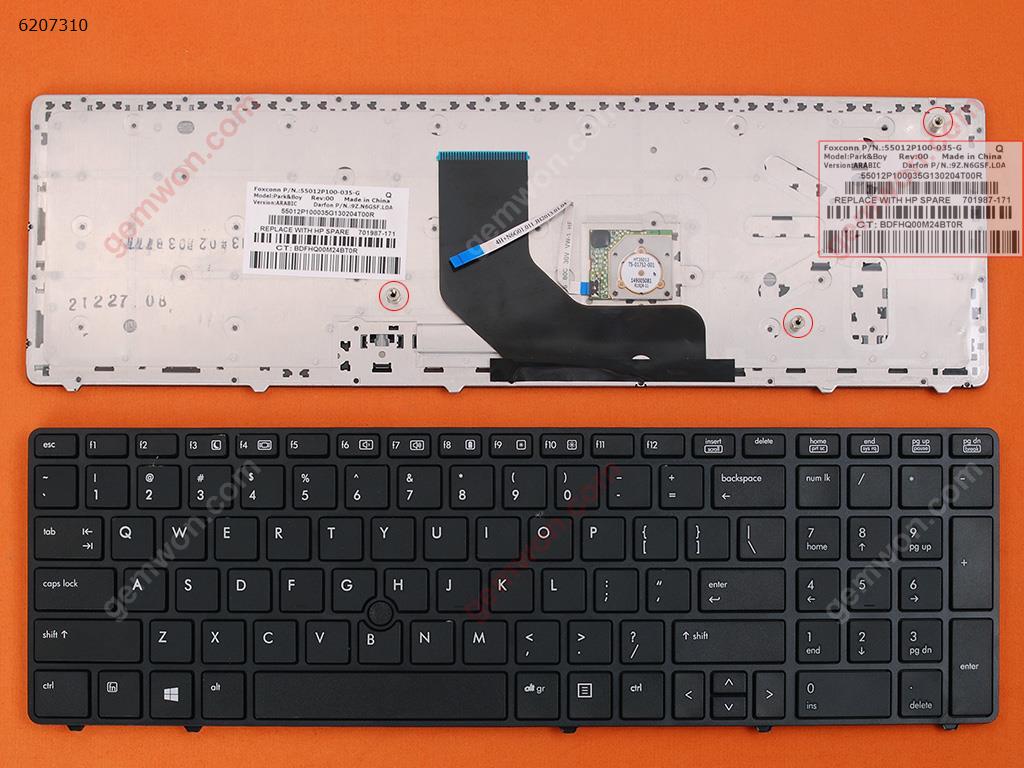 Picture of New Replacement Laptop Keyboard For HP ProBook 6560B/EliteBook 8570P 8560P BLACK FRAME BLACK(With Point stick,WIN8) US Layout