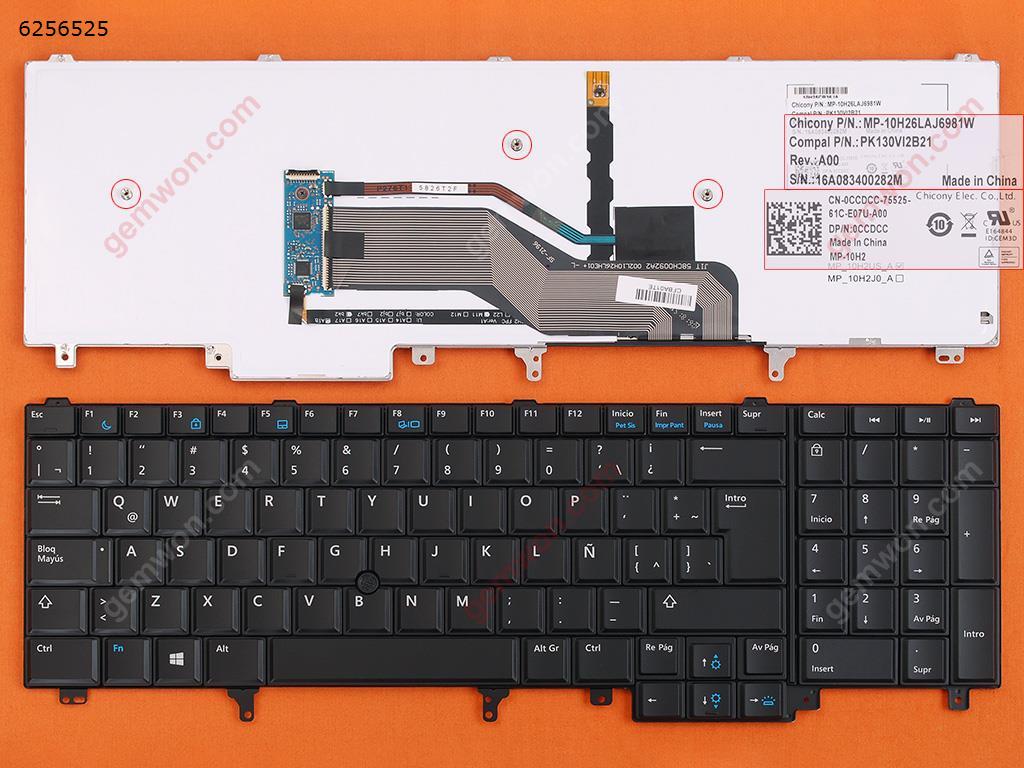 Picture of New Replacement Laptop Keyboard For DELL Latitude E6520 E6530 E6540 E5520 BLACK(With Point stick,Backlit,BLUE Printing,WIN8) LA Layout