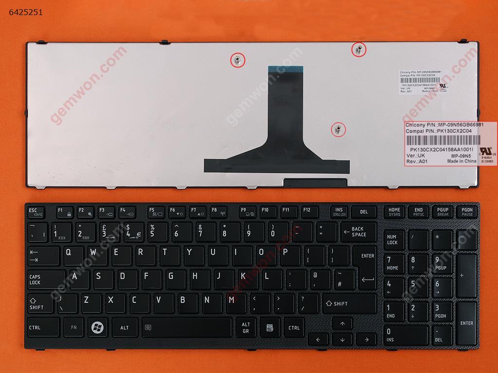 Picture of New Replacement Laptop Keyboard For TOSHIBA Satellite A660 A665 BLACK FRAME GLOSSY Uk Layout