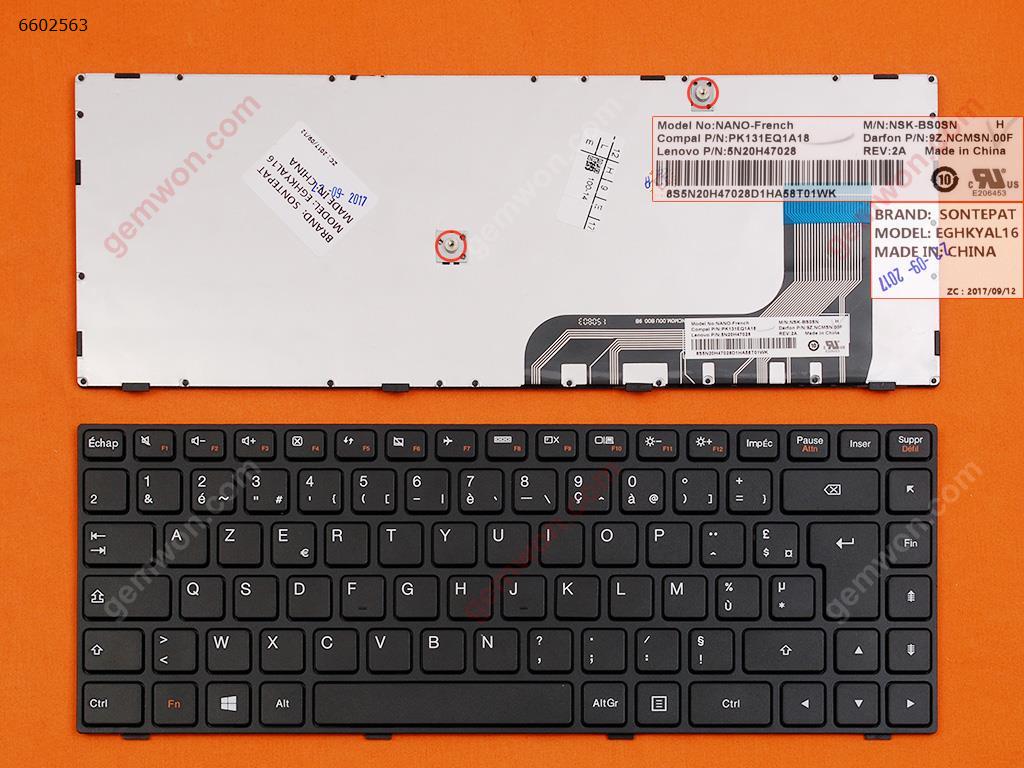 Picture of New Replacement Laptop Keyboard For LENOVO Ideapad 100-14IBY BLACK FRAME BLACK (Win8) FR Layout