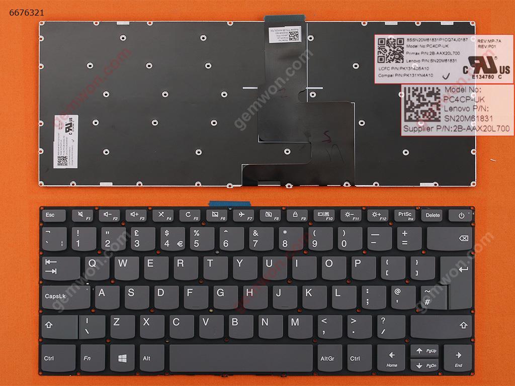Picture of New Replacement Laptop Keyboard For LENOVO IdeaPad 320-14ISK 320S-14IKB 320S-14IKBR GRAY (Without FRAME,WIN8) Uk Layout