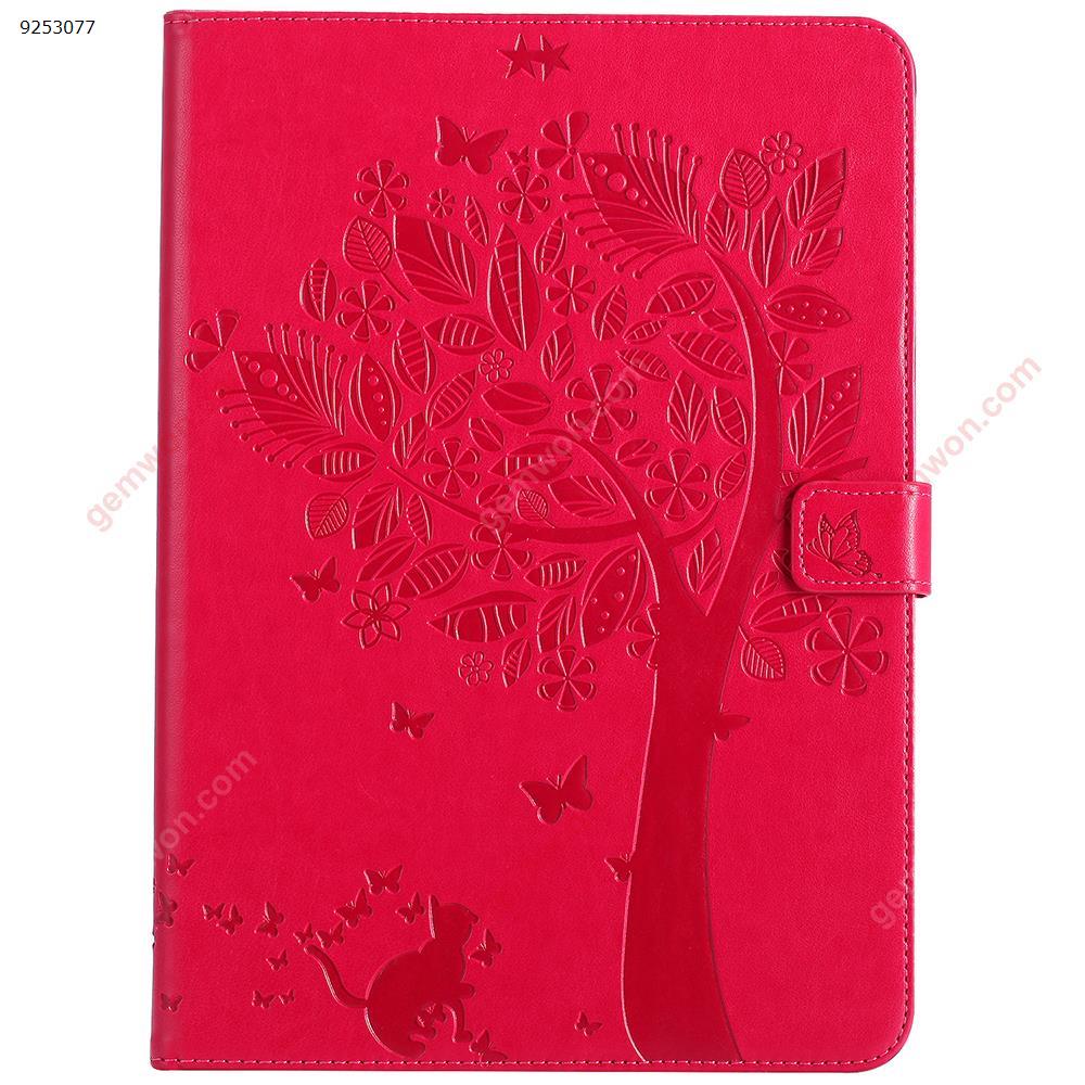 Picture of IPad 5 cat and tree embossed protective sleeve dormancy, bracket flip skin T37，red