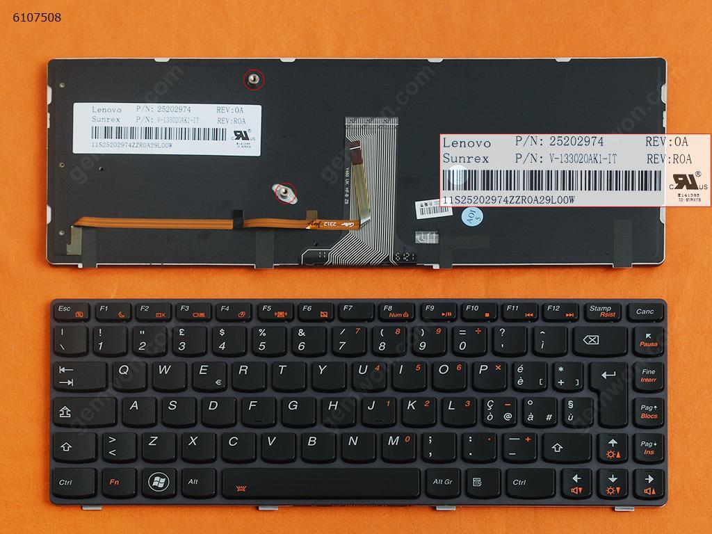 Picture of New Replacement Laptop Keyboard For LENOVO Y480 BLACK FRAME BLACK (Backlit) IT Layout