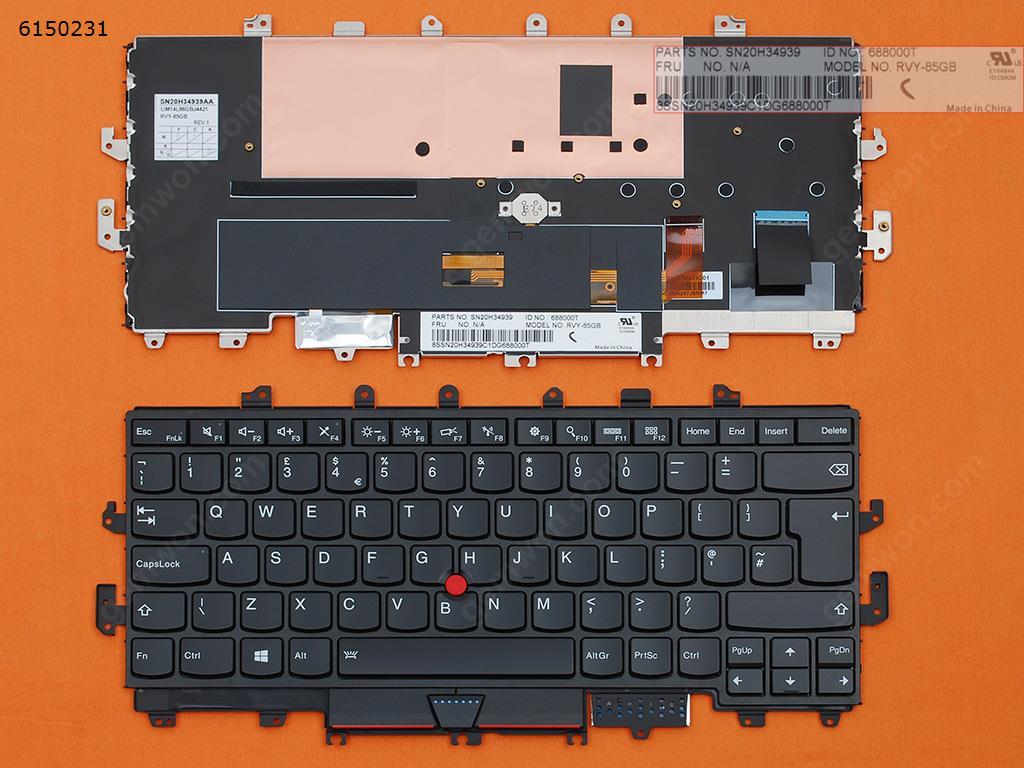 Picture of New Replacement Laptop Keyboard For Lenovo ThinkPad YOGA  X1 Gen 4 4th X1C 2016 BLACK FRAME BLACK Backlit WIN8 Uk Layout