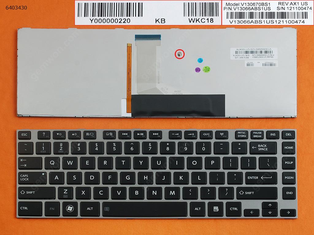 Picture of New Replacement Laptop Keyboard For TOSHIBA L830 L840 SILVER FRAME BLACK (Backlit) US Layout