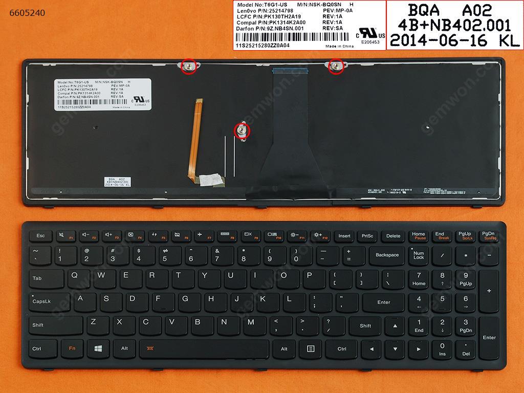 Picture of New Replacement Laptop Keyboard For Lenovo IdeaPad G600S BLACK FRAME BLACK(Backlit,WIN8) US Layout