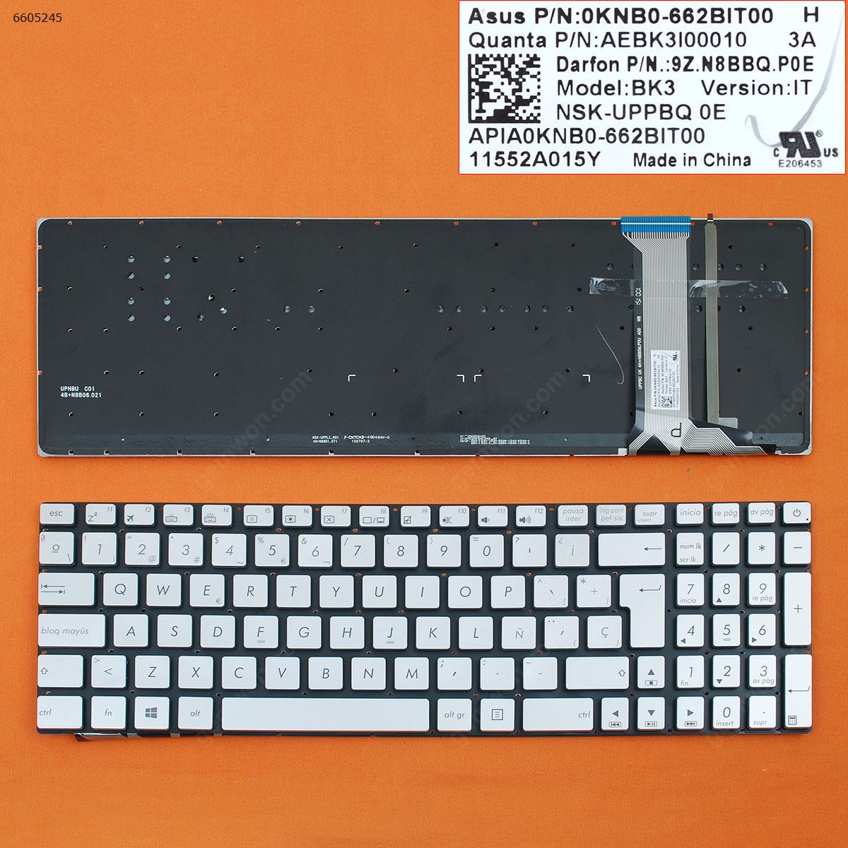 Picture of New Replacement Laptop Keyboard For ASUS N551 N551J N551JB N551JK N551JM N551JQ SILVER (Backlit,With foil,Without FRAME) WIN8 SP Layout