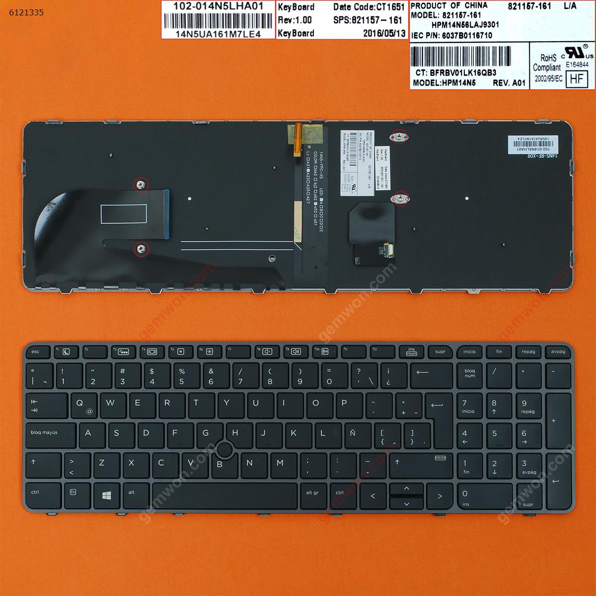 Picture of New Replacement Laptop Keyboard For HP EliteBook 755 G3 850 G3 850 G4 ZBook 15u G3 G4 GRAY FRAME BLACK (with point,Backlit,Win8) LA Layout