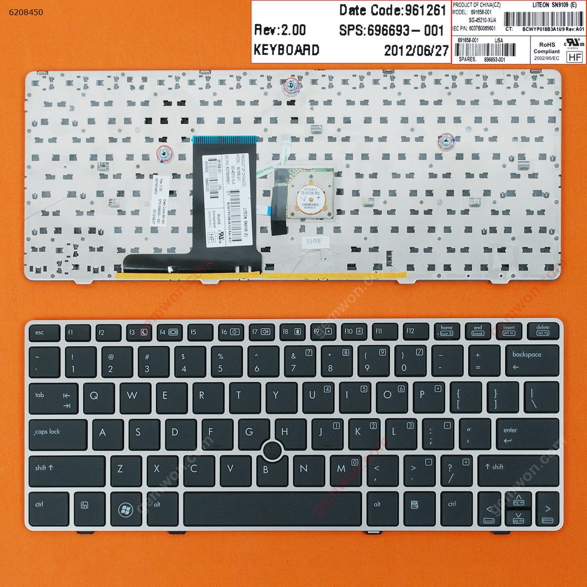 Picture of New Replacement Laptop Keyboard For HP 2560P SILVER FRAME BLACK (With point stick) US Layout