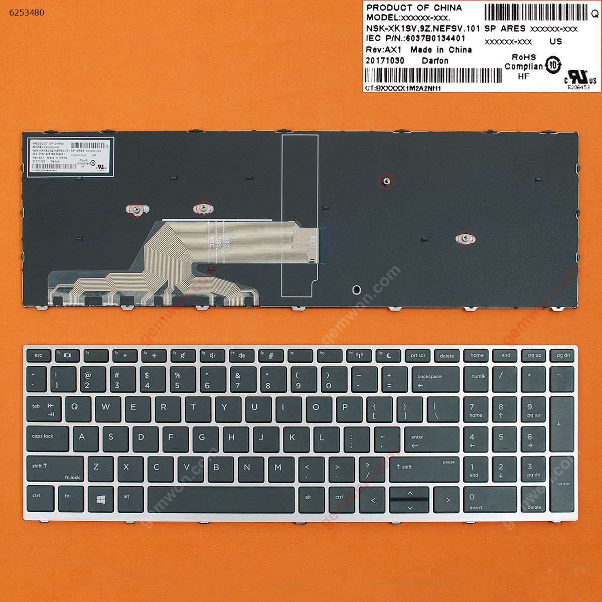 Picture of New Replacement Laptop Keyboard For HP Probook 450 G5 455 G5 470 G5 Silver FRAME BLACK WIN8 US Layout