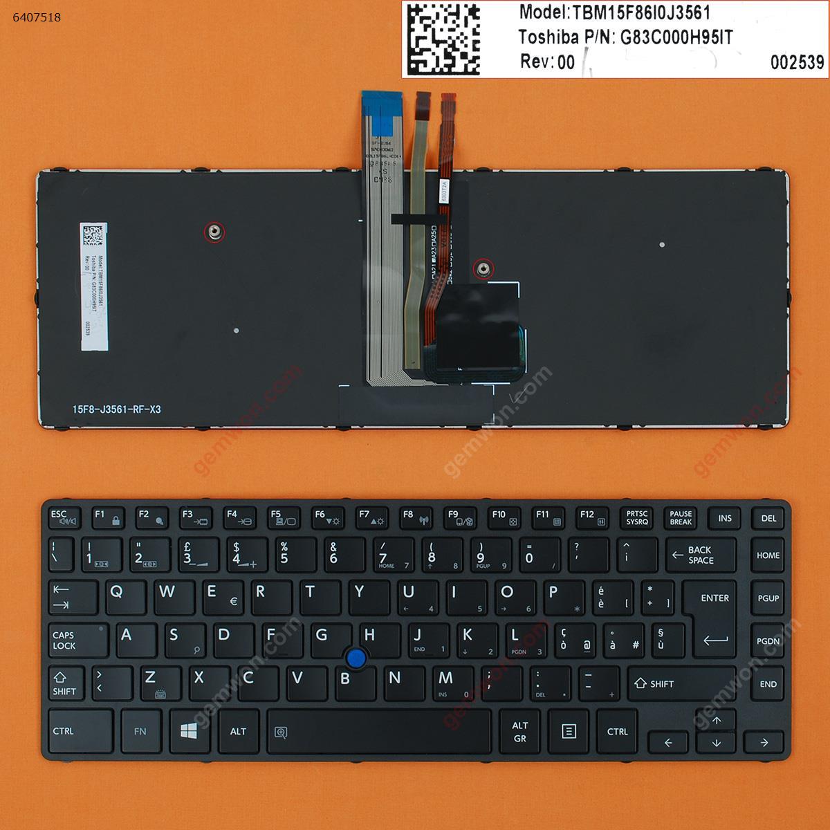 Picture of New Replacement Laptop Keyboard For Toshiba Tecra A40-C A40-C1430 A40-C1440 A40-C-18R BLACK FRAME GLOSSY WIN8 (With point stick,Backlit) IT Layout