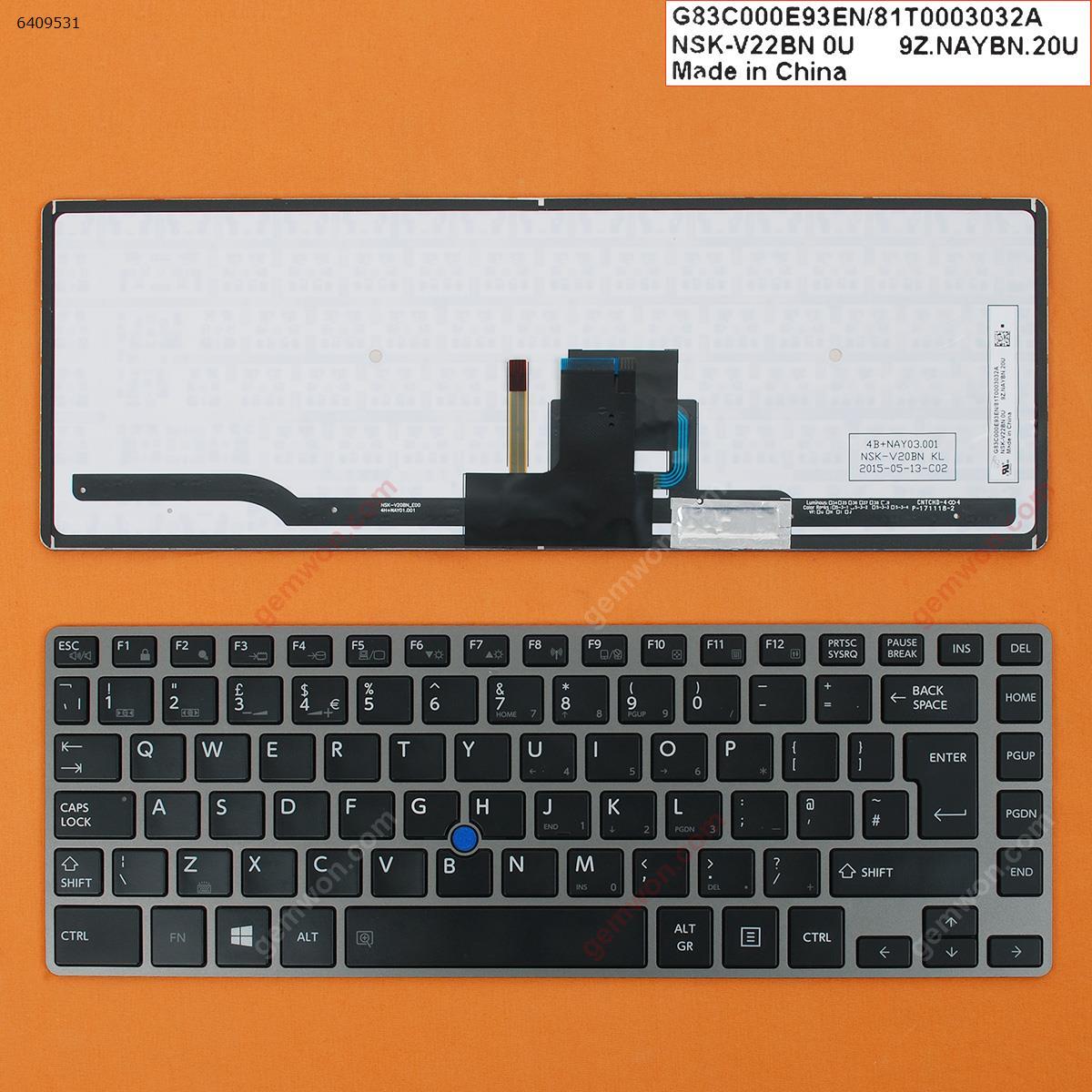 Picture of New Replacement Laptop Keyboard For TOSHIBA Z40 GRAY FRAME BLACK (Backlit,With Point stick,Win8) Uk Layout