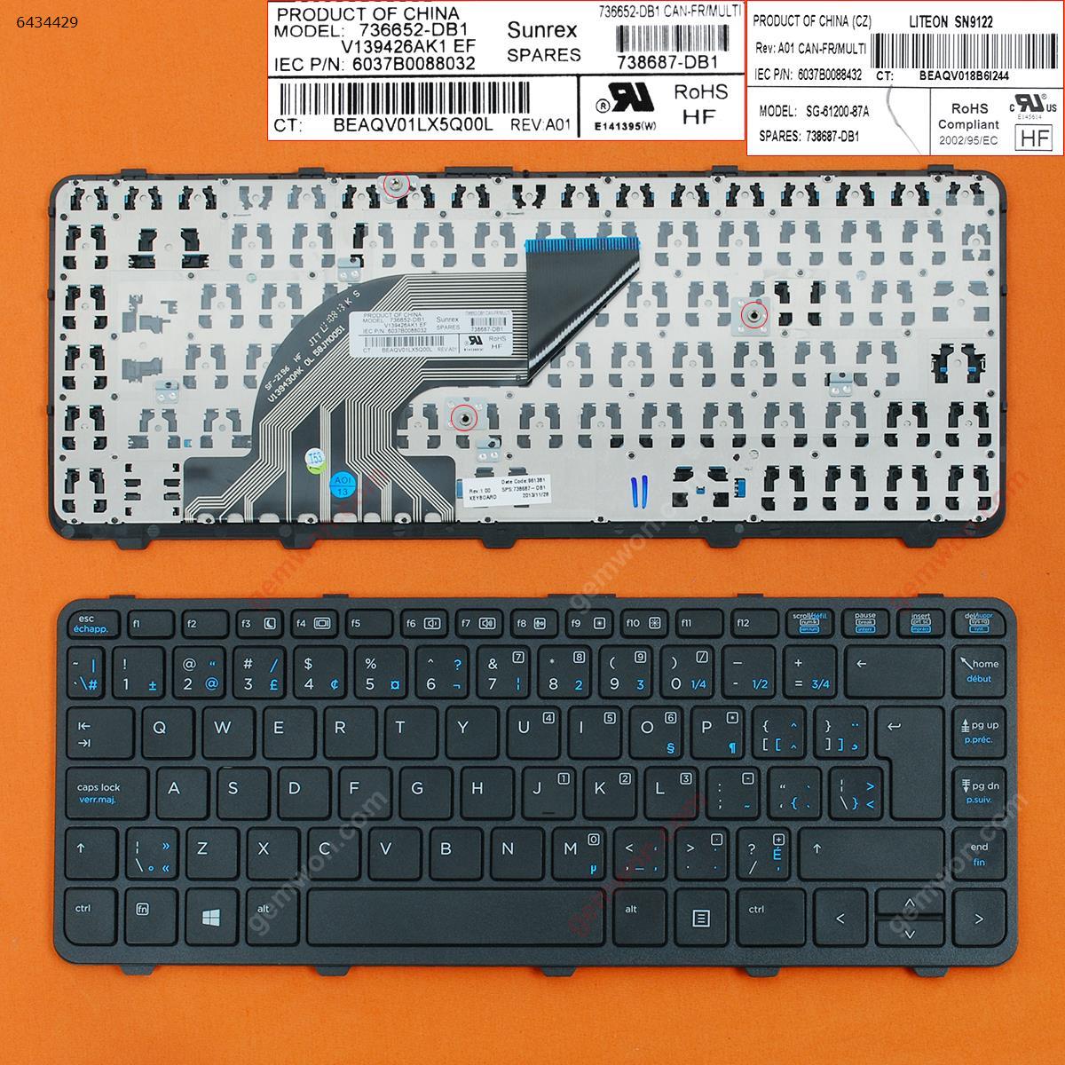 Picture of New Replacement Laptop Keyboard For HP ProBook 440 G0 440 G1 445 G1 440 G2 445 G2 430 G2 BLACK FRAME BLACK WIN8 CA/CF Layout
