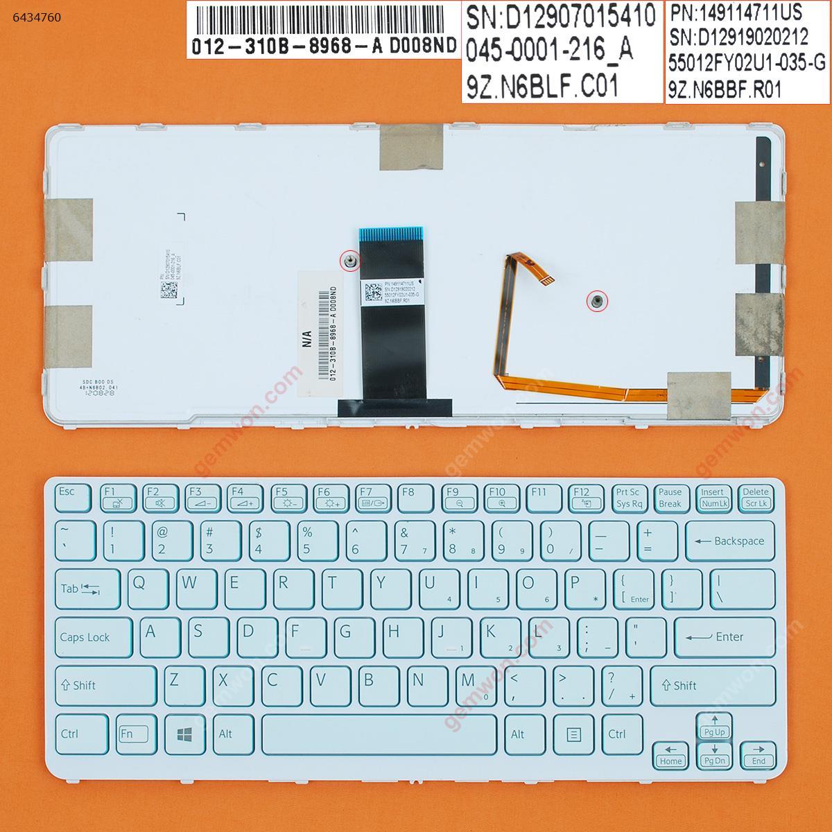 Picture of New Replacement Laptop Keyboard For SONY SVE14A WHITE FRAME WHITE(Backlit,WIN8) US Layout