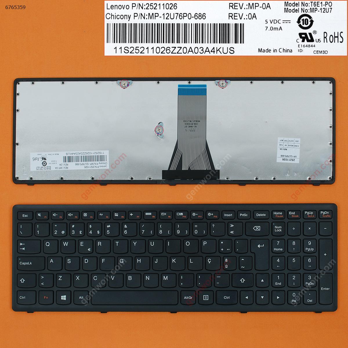 Picture of New Replacement Laptop Keyboard For Lenovo G500S S500 Flex 15 BLACK FRAME BLACK(For Win8) PO Layout