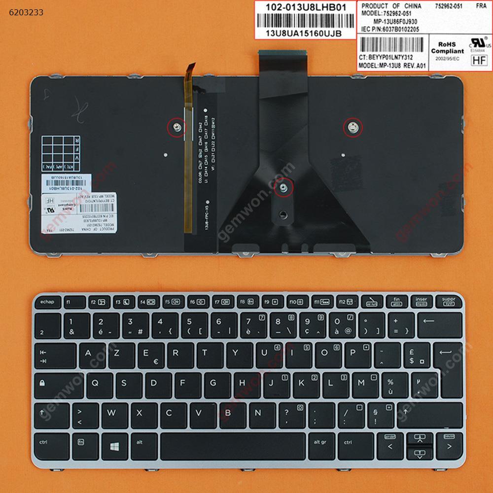 Picture of New Replacement Laptop Keyboard For HP Elitebook Folio 1020 G1 SILVER FRAME BLACK(Backlit,Win8) FR Layout