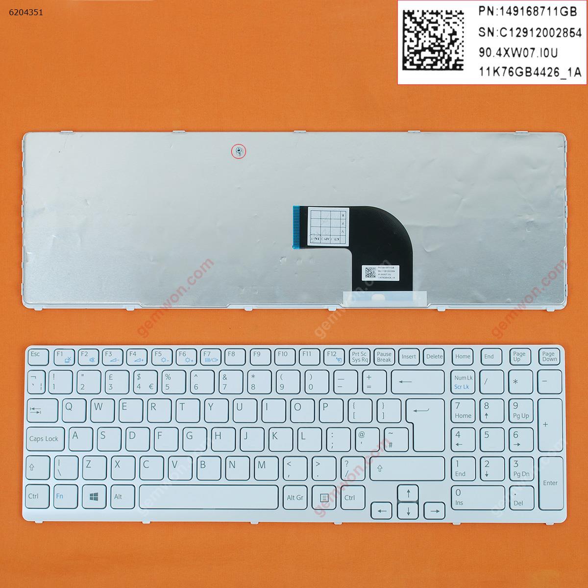 Picture of New Replacement Laptop Keyboard For SONY SVE17 WHITE FRAME WHITE WIN8 Uk Layout