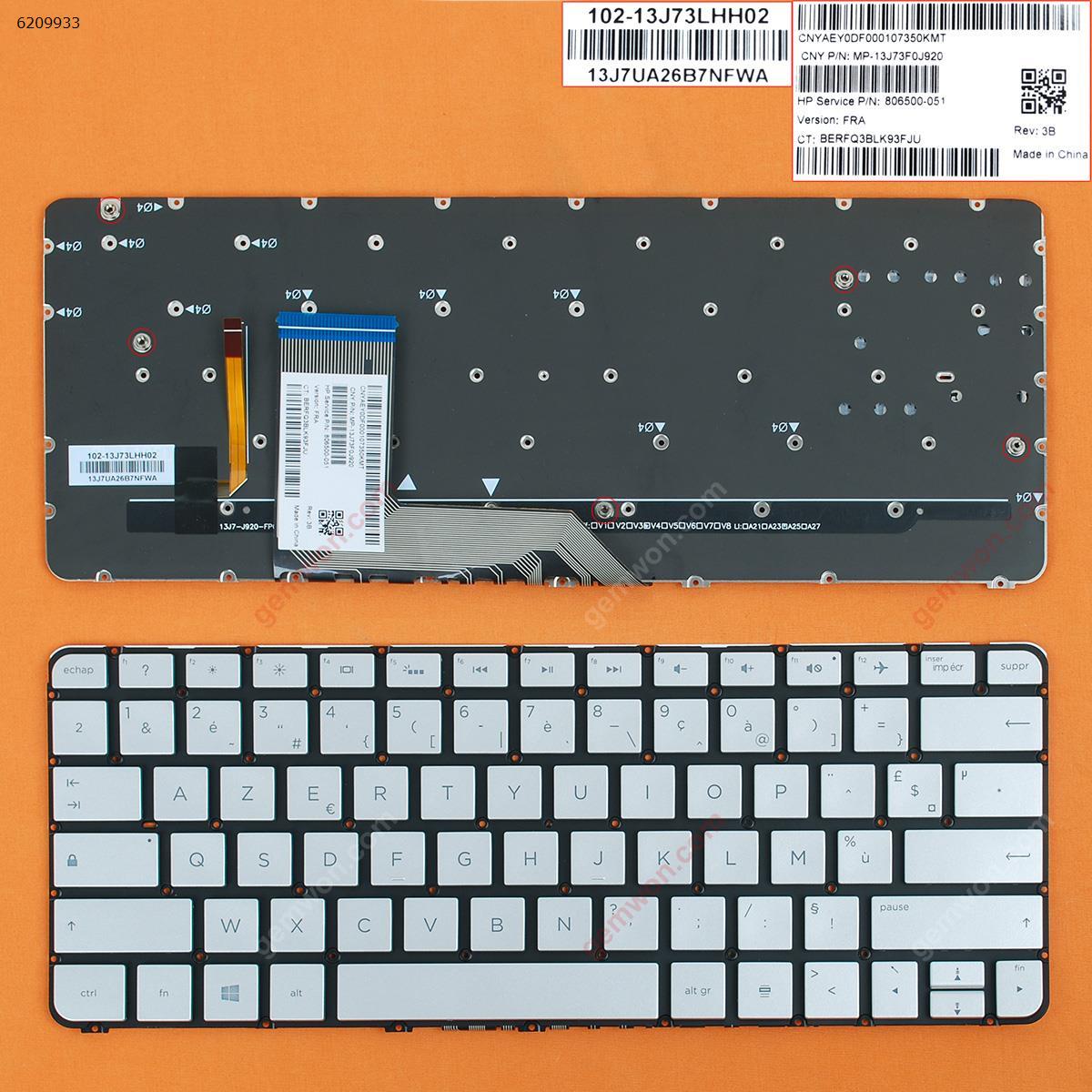 Picture of New Replacement Laptop Keyboard For HP Spectre x360 13-4000 13-4100 13-4200 SILVER (Without FRAME Backlit WIN8) FR Layout