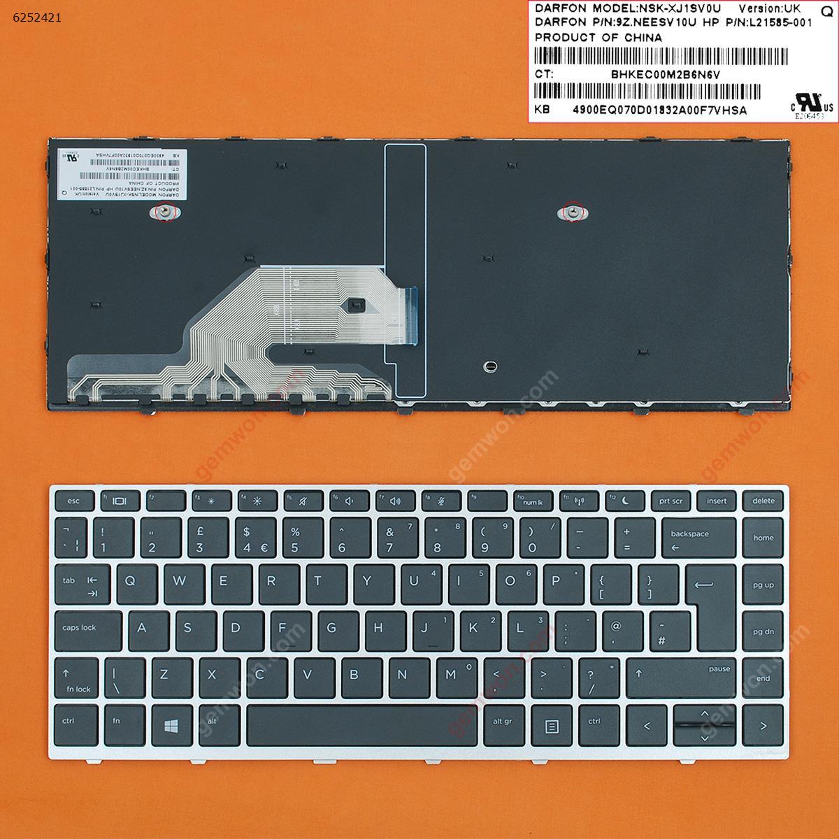 Picture of New Replacement Laptop Keyboard For HP Probook 430 G5 440 G5 445 G5 Silver FRAME BLACK WIN8 Uk Layout