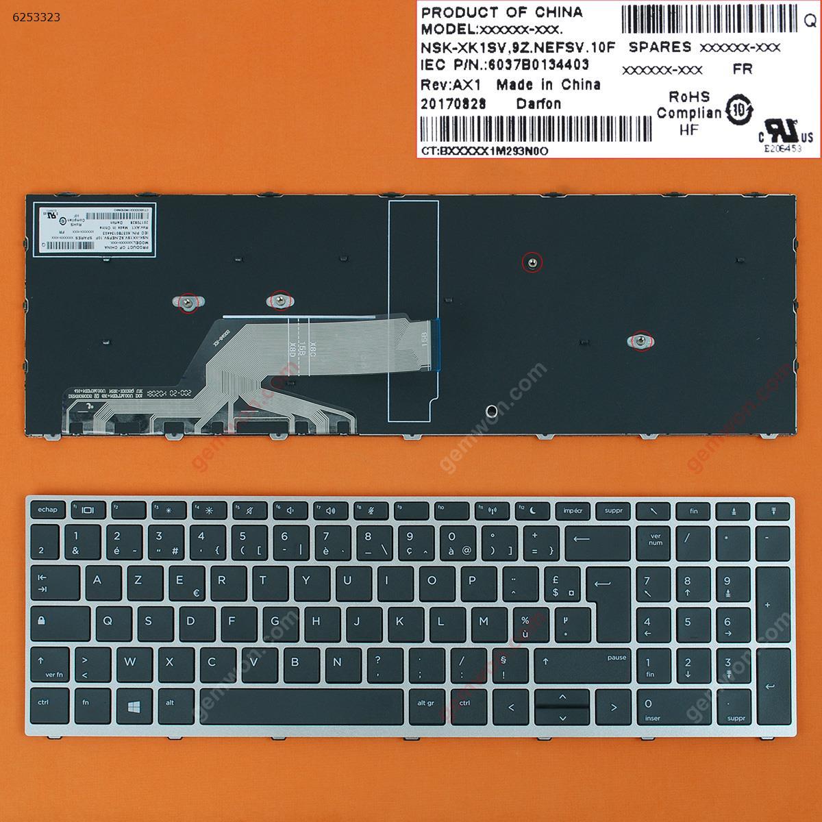 Picture of New Replacement Laptop Keyboard For HP Probook 450 G5 455 G5 470 G5 SILVER FRAME BLACK WIN8 FR Layout