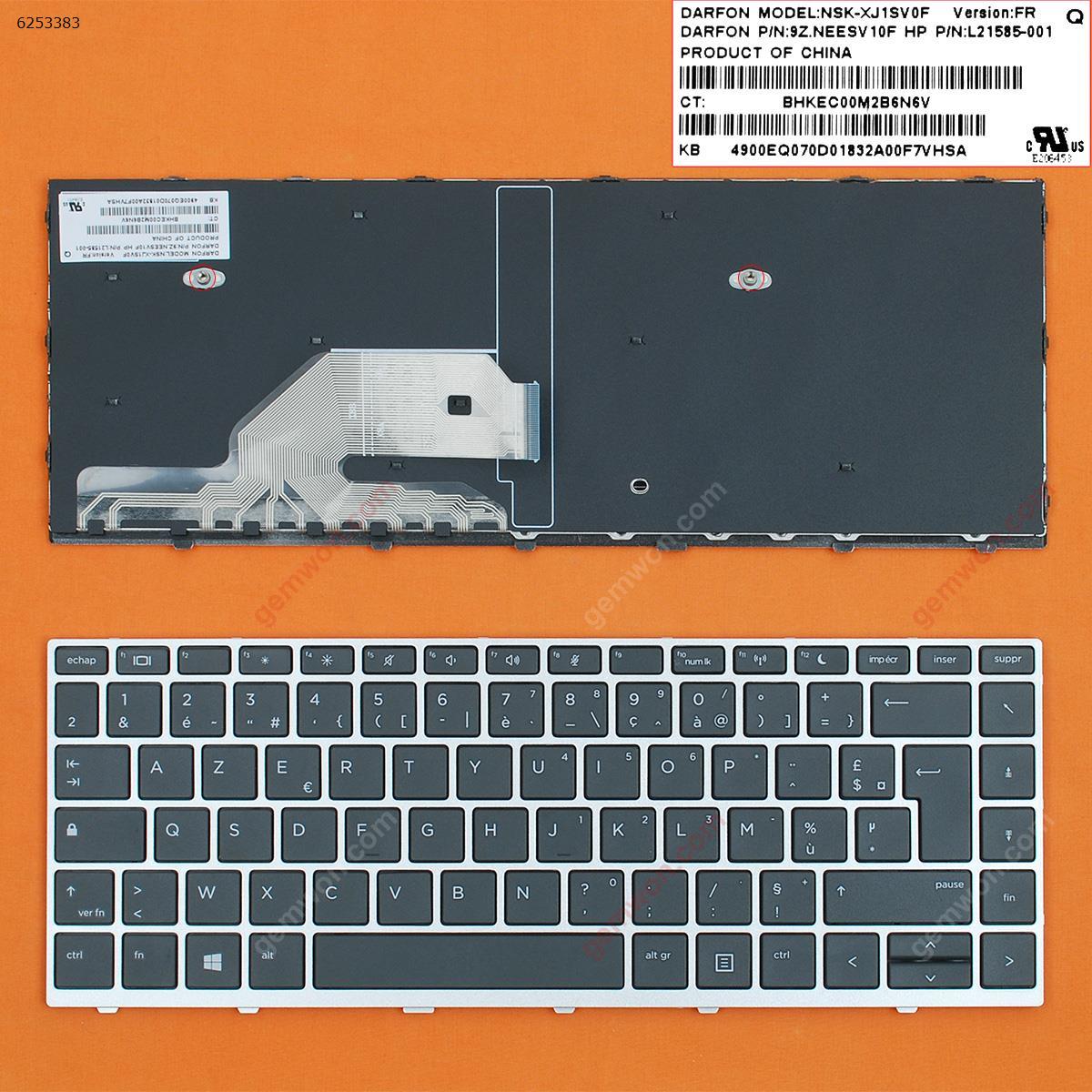 Picture of New Replacement Laptop Keyboard For HP Probook 430 G5 440 G5 445 G5 Silver FRAME BLACK WIN8 FR Layout
