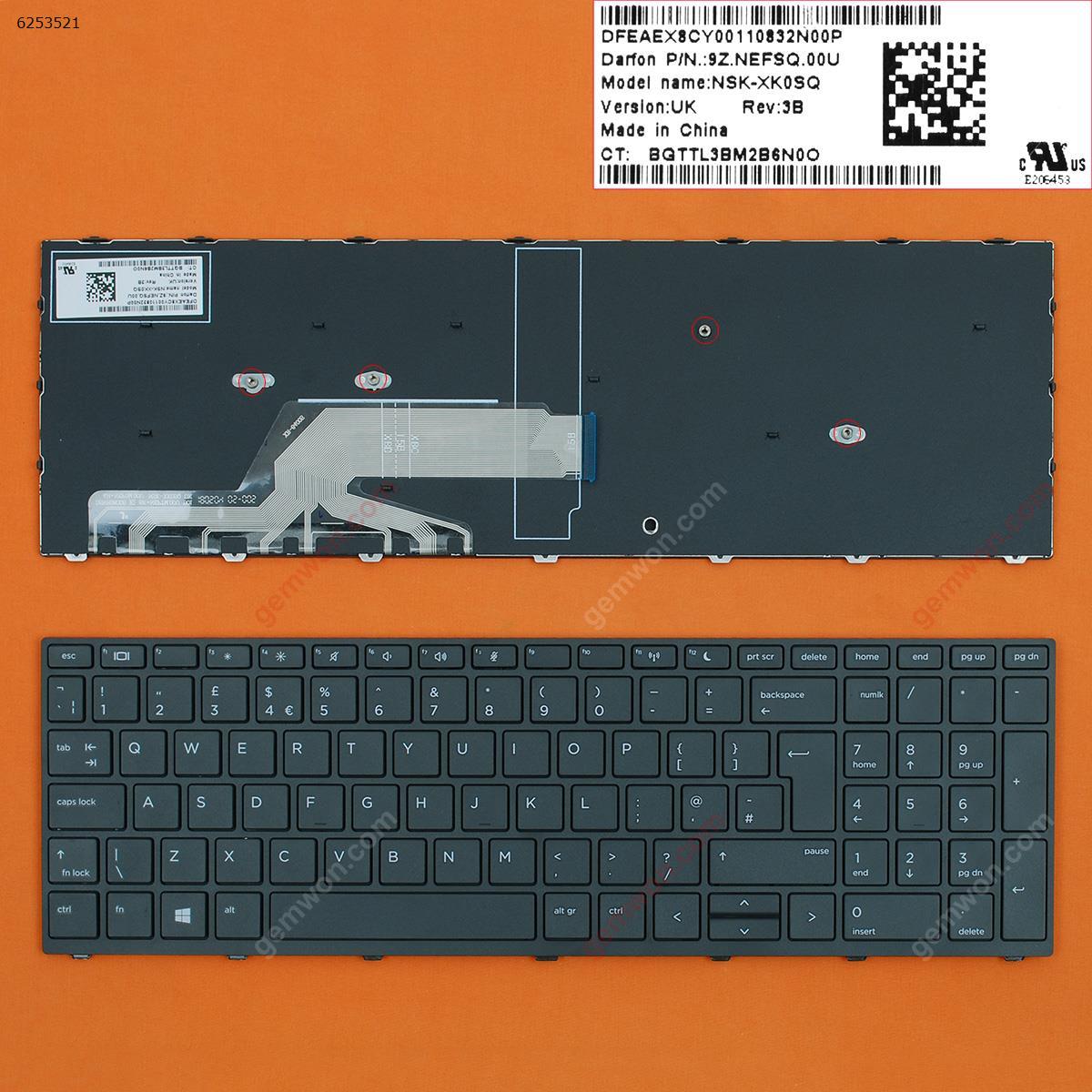 Picture of New Replacement Laptop Keyboard For HP Probook 450 G5 455 G5 470 G5 BLACK FRAME BLACK WIN8 Uk Layout