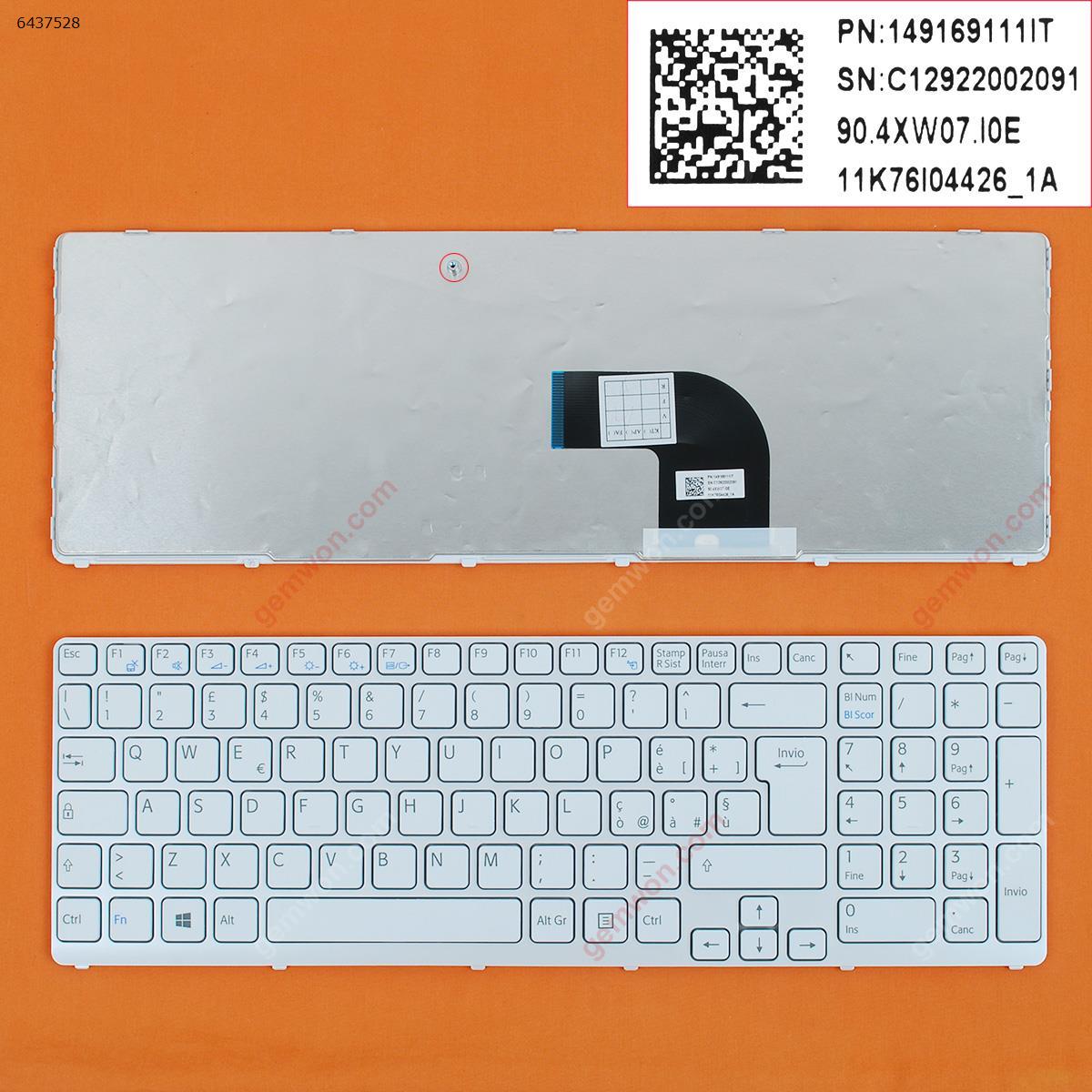 Picture of New Replacement Laptop Keyboard For SONY SVE17 WHITE FRAME WHITE WIN8 IT Layout