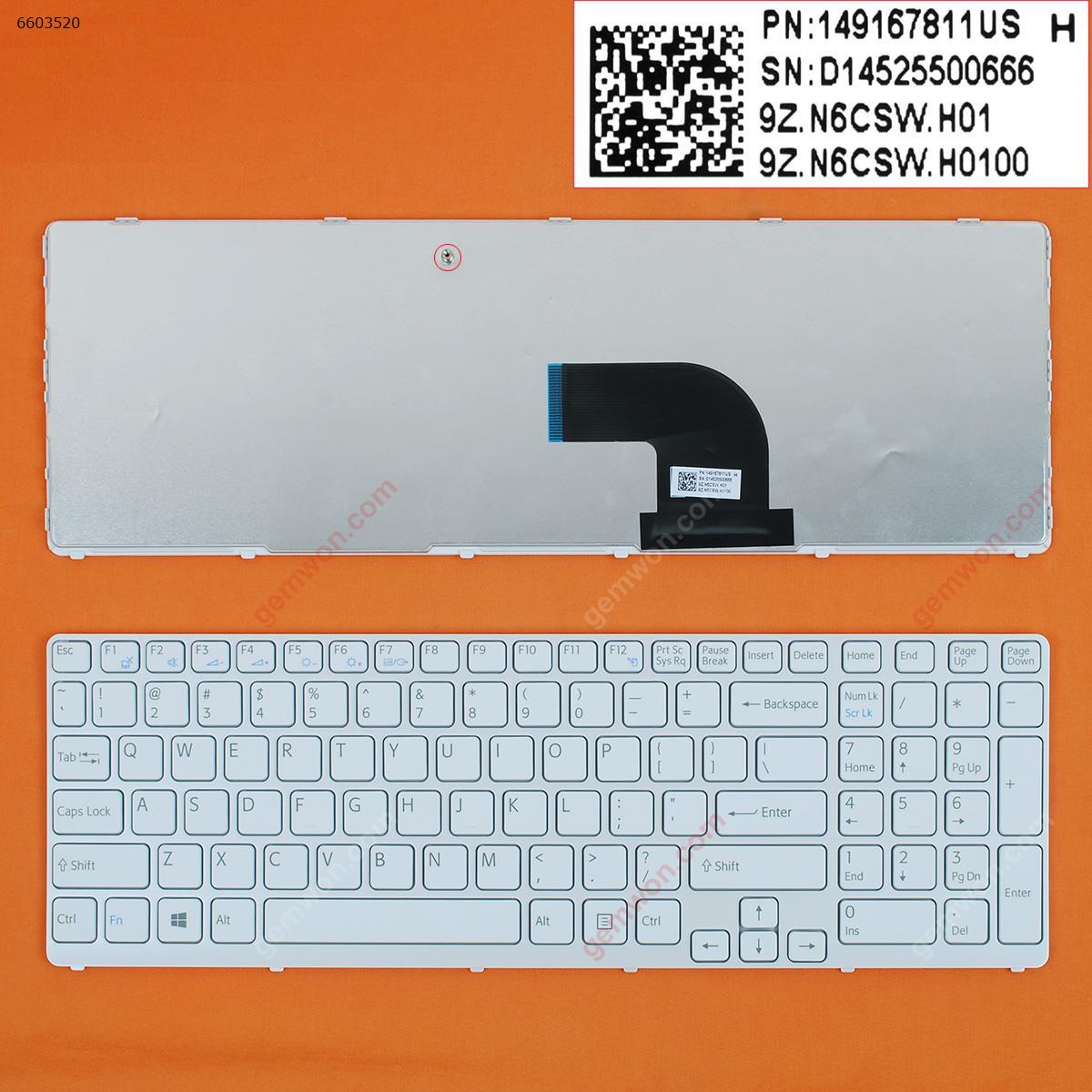 Picture of New Replacement Laptop Keyboard For SONY SVE17 WHITE FRAME WHITE WIN8 US Layout