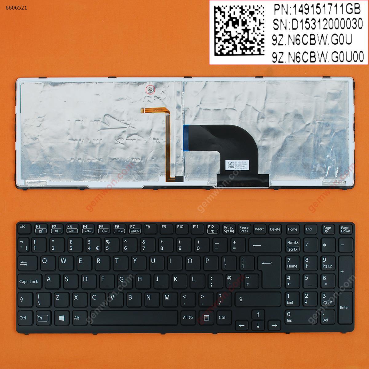 Picture of New Replacement Laptop Keyboard For SONY SVE17 BLACK FRAME BLACK(Backlit,WIN8) Uk Layout