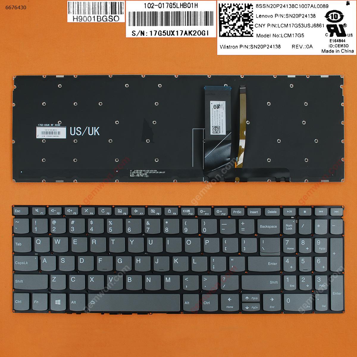 Picture of New Replacement Laptop Keyboard For Lenovo IdeaPad 330-15IKB GRAY (Backlit,Without FRAME,With cable folded,WIN8) US Layout