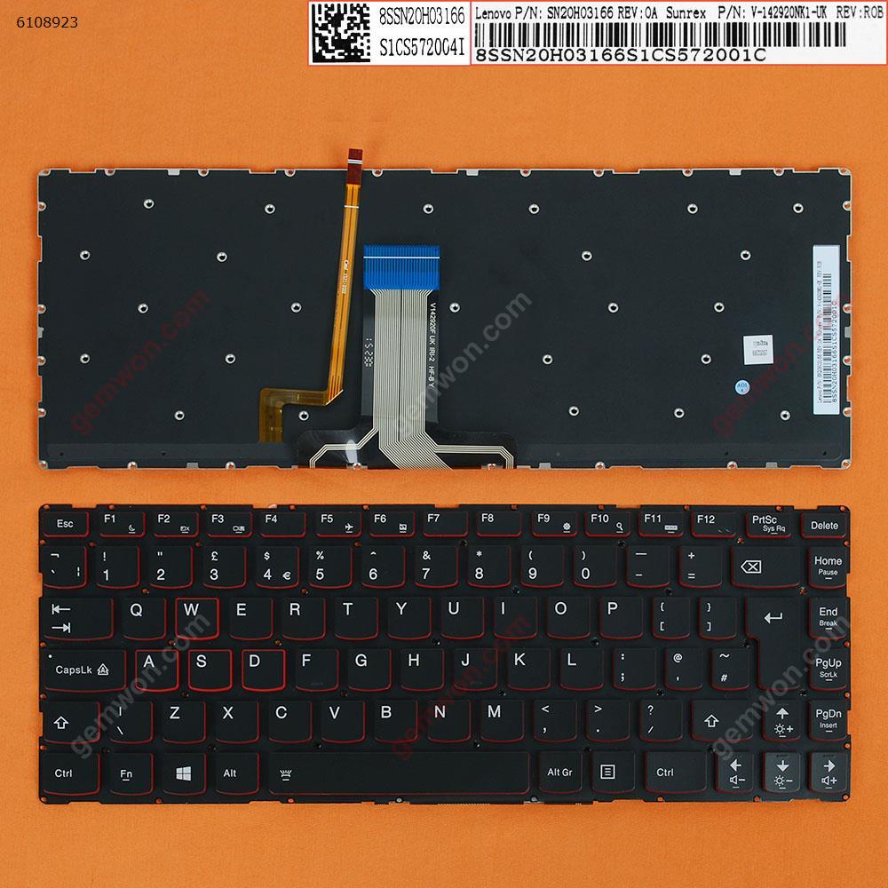 Picture of New Replacement Laptop Keyboard For Lenovo Ideapad Y40-70 Y40-80 BLACK win8 (Red side,without FRAME,Backlit) Uk Layout