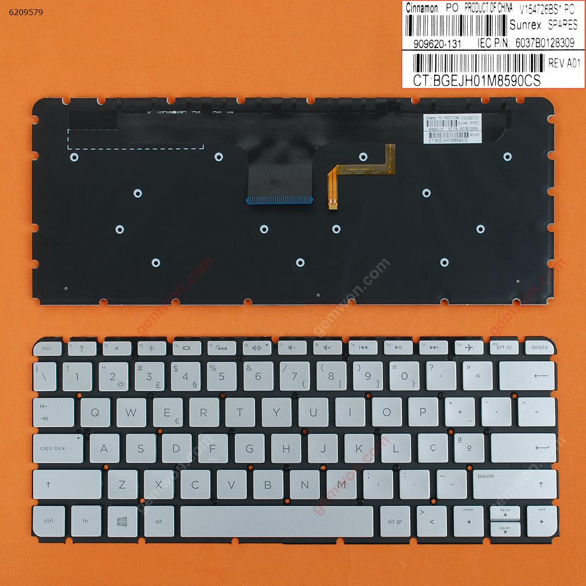 Picture of New Replacement Laptop Keyboard For HP 13-ab001ne 13-ab000nj 13-ab001nj 13-ab001nv SILVER(Backlit,Without FRAME,Win8) PO Layout