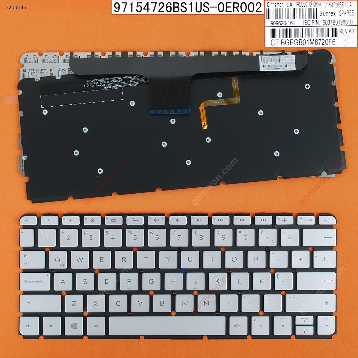Picture of New Replacement Laptop Keyboard For HP 13-ab001ne 13-ab000nj 13-ab001nj 13-ab001nv SILVER(Backlit,Without FRAME,Win8) LA Layout