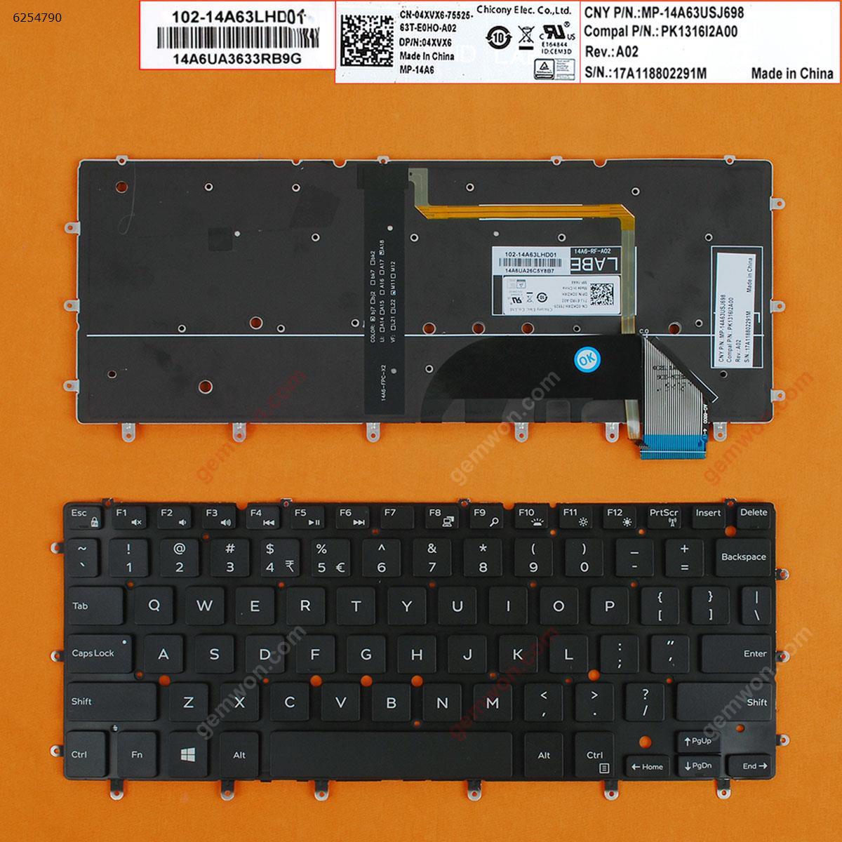 Picture of New Replacement Laptop Keyboard For Dell XPS 13 9343 9350 7347 7348 BLACK (Backlit,With cable folded Win8) US Layout