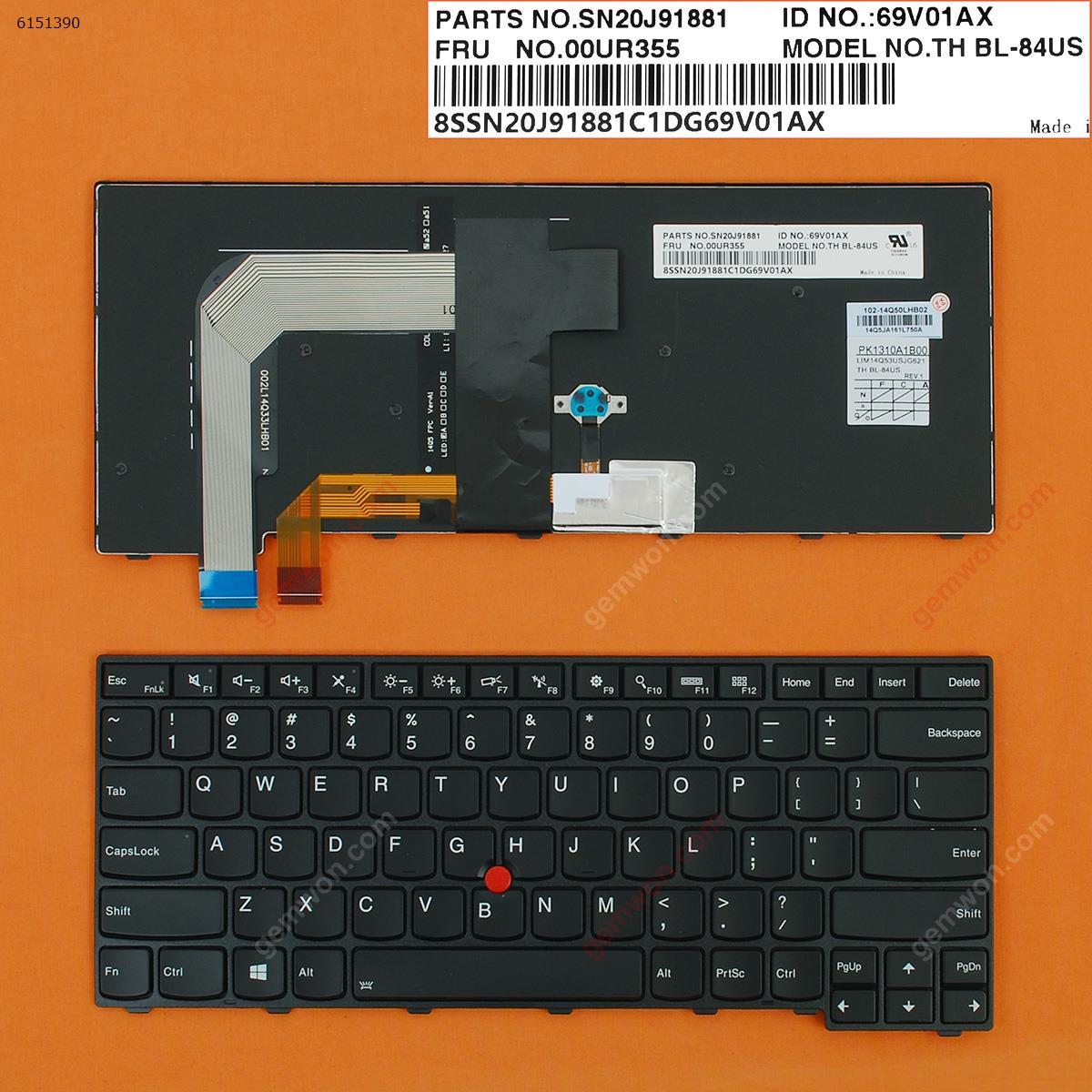 Picture of New Replacement Laptop Keyboard For Lenovo Thinkpad  T470P BLACK FRAME BLACK (Backlit with point For Win8) US Layout