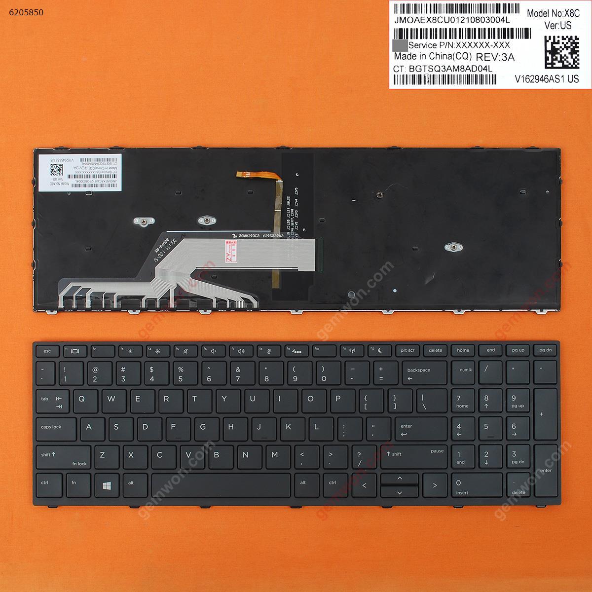 Picture of New Replacement Laptop Keyboard For HP Probook 450 G5 455 G5 470 G5 BLACK FRAME BLACK (Backlit,With cable folded, WIN8) US Layout