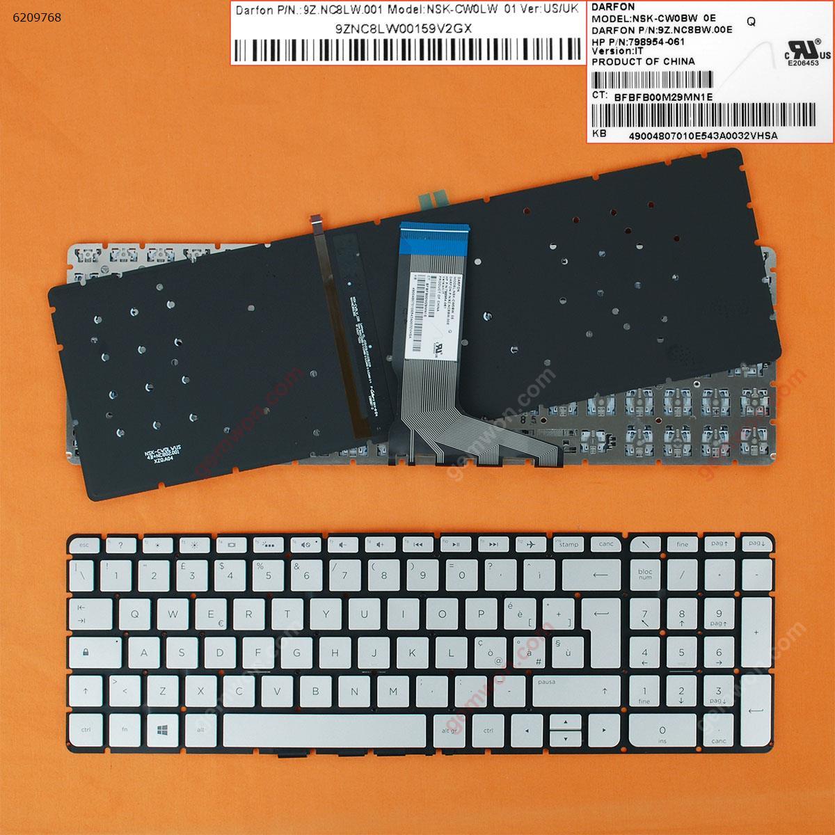 Picture of New Replacement Laptop Keyboard For HP ENVY x360 M6-w000 M6-W102Dx M6-W Silver (Backlit,Without FRAME,WIN8) IT Layout