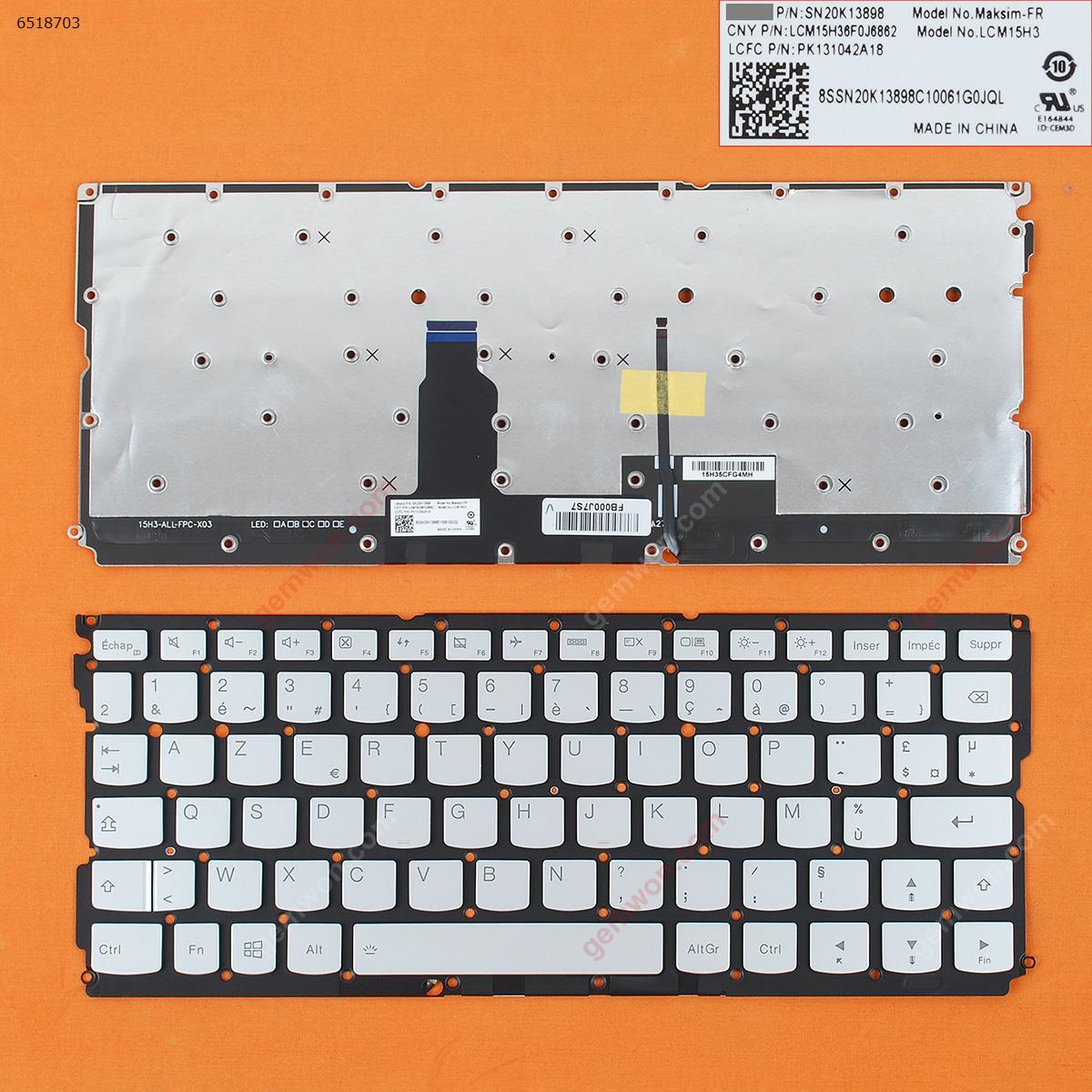 Picture of New Replacement Laptop Keyboard For LENOVO IdeaPad Air12 Air 12 YOGA 900S-12ISK SILVER (Backlit,Without FRAME,Win8) FR Layout